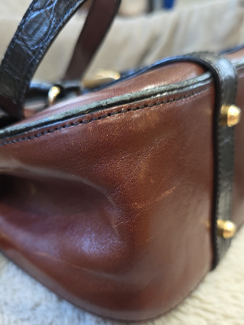 Vintage Brahmin Black Croc-Trim and Brown Leather Satchel - Picture 14 of 14